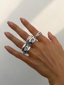 6pcs Vintage Minimalist Luxury Rhinestone Rings Set, Metal Gold Open Finger Rings, Fashion Accessories For Women Daily, Party, Vacation, Gifts For Friends - Yellow Gold - View 13