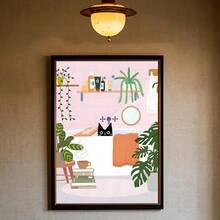 1 件艺术绿色卧室和猫海报墙家庭客厅卧室酒吧美学装饰礼物可选框架 - 彩色 - 查看 12