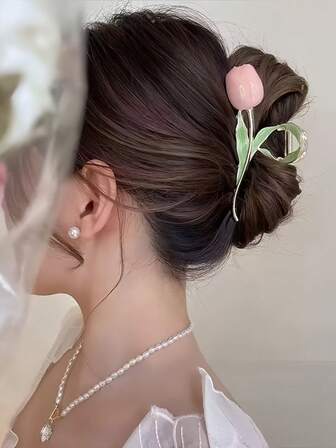 1 قطعة مشبك شعر على شكل زهرة التوليب من سبيكة الزنك للنساء، مناسب كهدية، مشبك شعر، كماشة شعر، مشبك شعر، مشبك شعر، مشبك شعر، إكسسوارات شاطئ