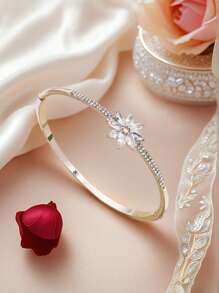 1 pieza Brazalete de mujer con diseño de flor, brazalete de amistad con circonita incrustada, regalo de temporada de graduación lindo
