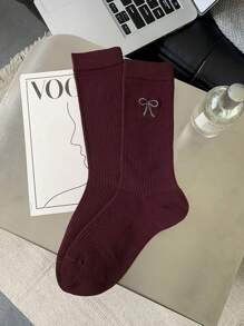 5 Pairs Grey Knitted Thigh High Socks, Women Ribbed Mid-Calf Socks
