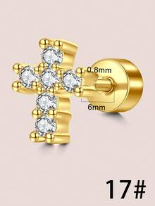 一套20G镀金耳钉，扁平不锈钢蝴蝶、蛋白石、珍珠、花朵、太阳、蛇形十字架、立方氧化锆耳钉，扁平耳骨螺旋耳环，女士扁平耳环，低过敏性立方氧化锆耳环，耳骨螺旋耳环 - 金色-2 - 查看 19