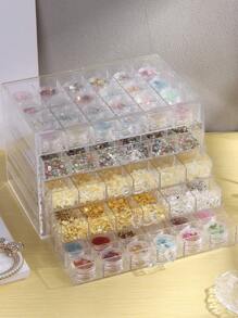 1pc Clear Nail Art Storage Case Rhinestones Gems Plastic Material Empty Container Nails Jewelry Storage Holder Makeup Case Multifunctional Nail Art Tools