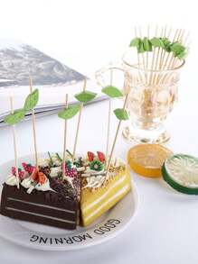 Green Leaf Cocktailspieße – 100 Stücke dekorative Bambus-Zahnstocher, Bambus-Cocktailspieße, Party-Zahnstocher, dekorative Obstspieße, Vorspeisenspieße, Essensstäbchen, tropische Partydekoration, 4,7 Zoll Partyspieße für Obst, Vorspeisen, Essensgarnitur, ideal für tropische Themen-, Hochzeit- und Hawaii-Partys