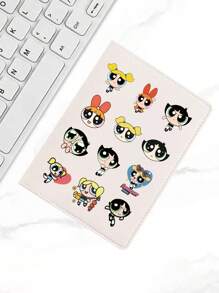 THE POWERPUFF GIRLS Cartoon Flying Female Police Passport Holder, Large Capacity PU Leather Passport Cover, Multi-Function Multi-Card Passport WalletFor Travel For Flight For Back To School Lightweight