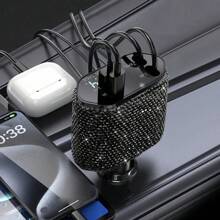 1 pièce Chargeur de voiture 2-en-1/8-en-1 avec strass, câble de charge 3-en-1 avec strass, charge rapide, Type C, USB, adaptateur de voiture, compatible avec Apple, téléphone, caméra de tableau de bord, iPad, GPS, cadeau pour les vacances/anniversaire
