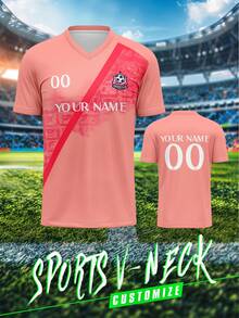Customized Football Jersey, Barcelona, Breathable & Quick-Dry 210g Spring/Summer Unisex Singlet, Team & Club Training V-Neck Sports Shirt With Front & Back Printed Name, Number, Logo, Comfortable Fit For Daily, Casual, Party Occasions - Multicolor - View 2