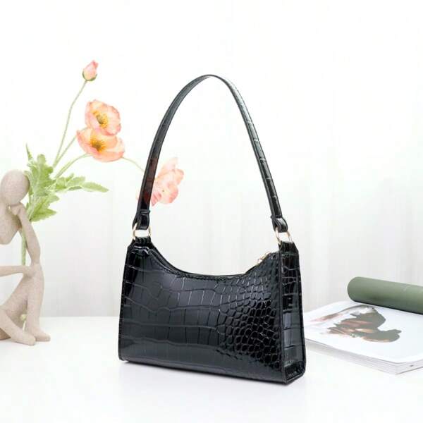Nova bolsa estilosa com estampa de crocodilo nas axilas, bolsa transversal em formato de lua com design de nicho e bolsa para celular