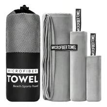 1 pieza/2 piezas Toalla deportiva y de acondicionamiento físico de microfibra de doble cara, de secado rápido, gris claro, absorbente, antiarena, portátil para yoga, natación, senderismo, actividades al aire libre
