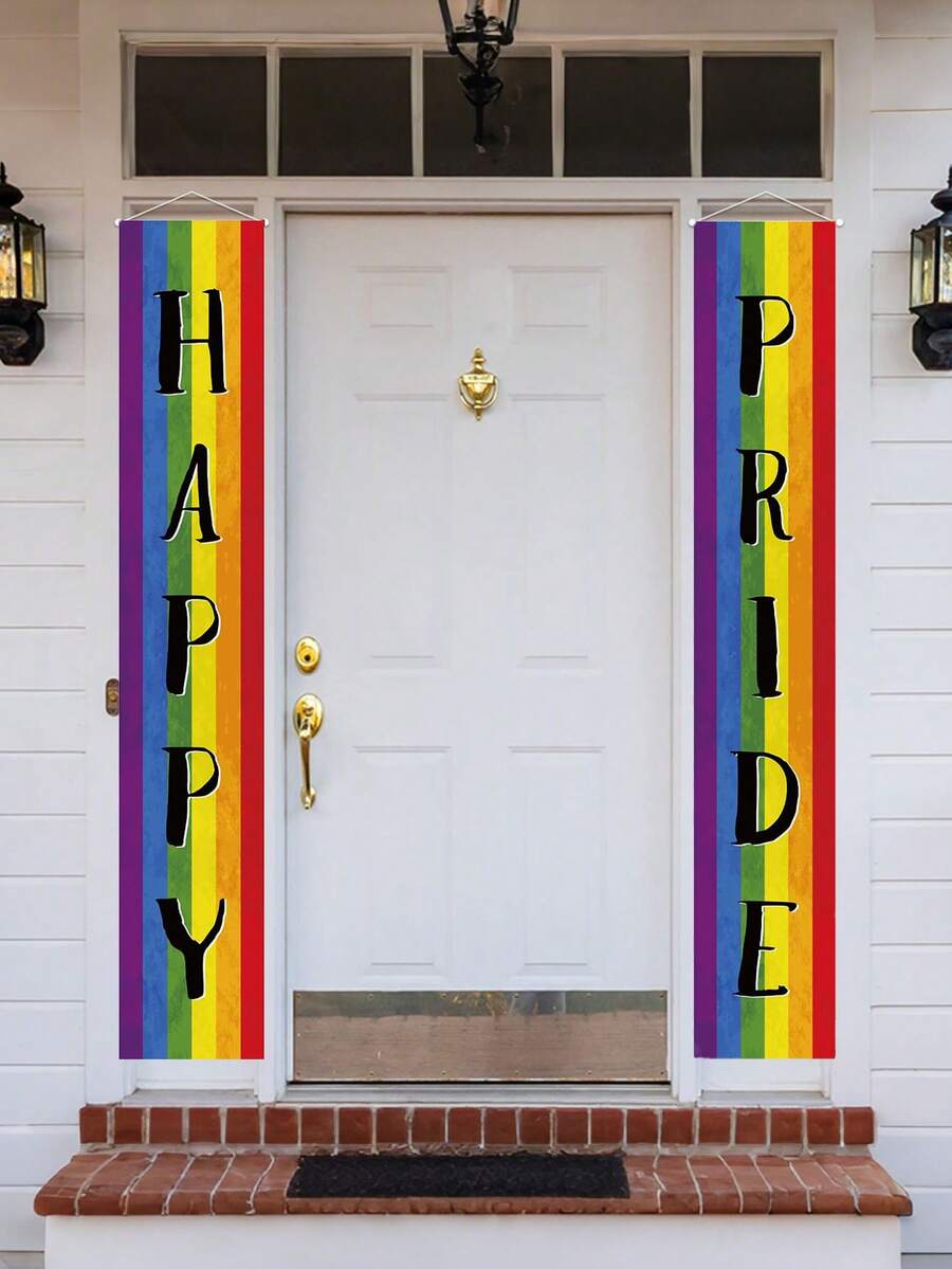 2 piezas Decoraciones del Orgullo Carteles del Orgullo LGBTQ para uso en exteriores Día del Orgullo de la Mujer, Bisexual y Transgénero Decoraciones para desfile y fiestas del Mes del Orgullo con arcoíris - Multicolor - Ver 1