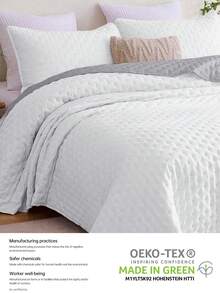 2/3件套超柔软微纤维超声波缝纫四季通用被套套装，经典优雅风格，舒适床上用品，轻盈如云，包含1个被套和2个枕套，白色和灰色 - 彩色 - 查看 6