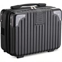 Noverlife 14 Inch Portable Hard Shell Cosmetic Travel Case Mini Travel Hand Luggage With Elastic Band Travel Makeup Case Small Makeup Carrying Suitcase For Train Cosmetic Bag Travel Camping Black