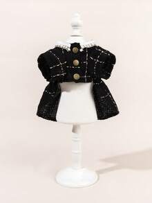 1 套宠物婚纱，带薄纱，蝴蝶结设计，可爱时尚印花连衣裙 + 领子，弹力薄纱公主宠物连衣裙，适合狗猫