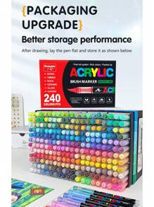 240/168/120/72/60/48/36/24/12 Color Direct Liquid Acrylic Marker Pens, Students Use Art Professional Drawing Drawing Color Soft-Head Marker Paper-Tight Stackable Diy Graffiti Coloring Book Coloring Pen Can Draw Glass Stone Waterproof Body Painting Brush Christmas Gift
