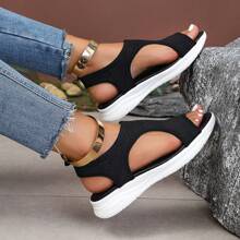 Sandalias deportivas de punto, sandalias con suela gruesa en blanco y negro, sandalias de estilo bohemio de bloques de color tejidas y caladas, calzado casual de estilo vacacional para mujer, sandalias de suela blanda para playa y verano