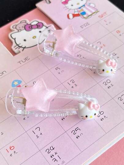 Sanrio 1pc/2pcs/3pcs Hello Kitty Cute Sweet Hair Clip, Star Headpiece Alligator Hair Clip, Broken Hair Bangs Side Clip, Suitable For Dating, Party, Wedding, Suitable For New Year's Gift,Holiday Gift Guide,Gifts,Travel,Gifts For Women,Hair Stuff,Stocking Stuffers