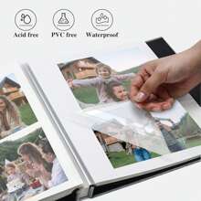 Album photo adhésif pour photos de 4" x 6" et 8" x 10", album photo scrapbooking en lin pour anniversaire familial, livre photo mémoriel avec fenêtre avant, albums photo DIY avec 40 pages vierges et un stylo
