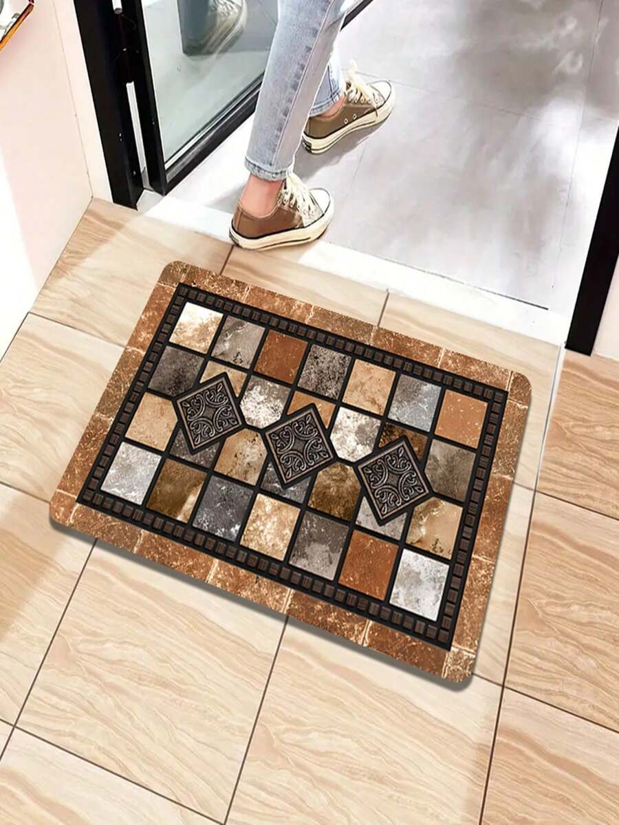 Set de 1 o 2 alfombrillas de puerta de cerámica retro - Alfombra de piso antideslizante para el hogar, apta para dormitorio, cocina y baño. Alfombra de piso para el hogar, alfombra para los pies, multiusos adecuada para entrada, cocina y pisos de baño. Alfombra de entrada creativa disponible en varios tamaños - Marrón - Ver 1
