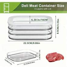 3-Tier Leakproof Food Storage Container With Lid - Perfect For Cold Cuts, Turkey & Lunch Meat - Durable Plastic, Kitchen Essential