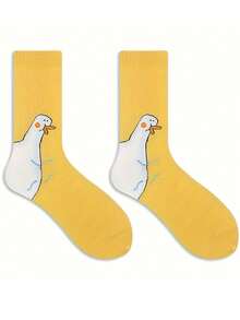 2双鹅头袜女款中筒幽默设计休闲袜柔软舒适多功能筒袜女长袜和袜子