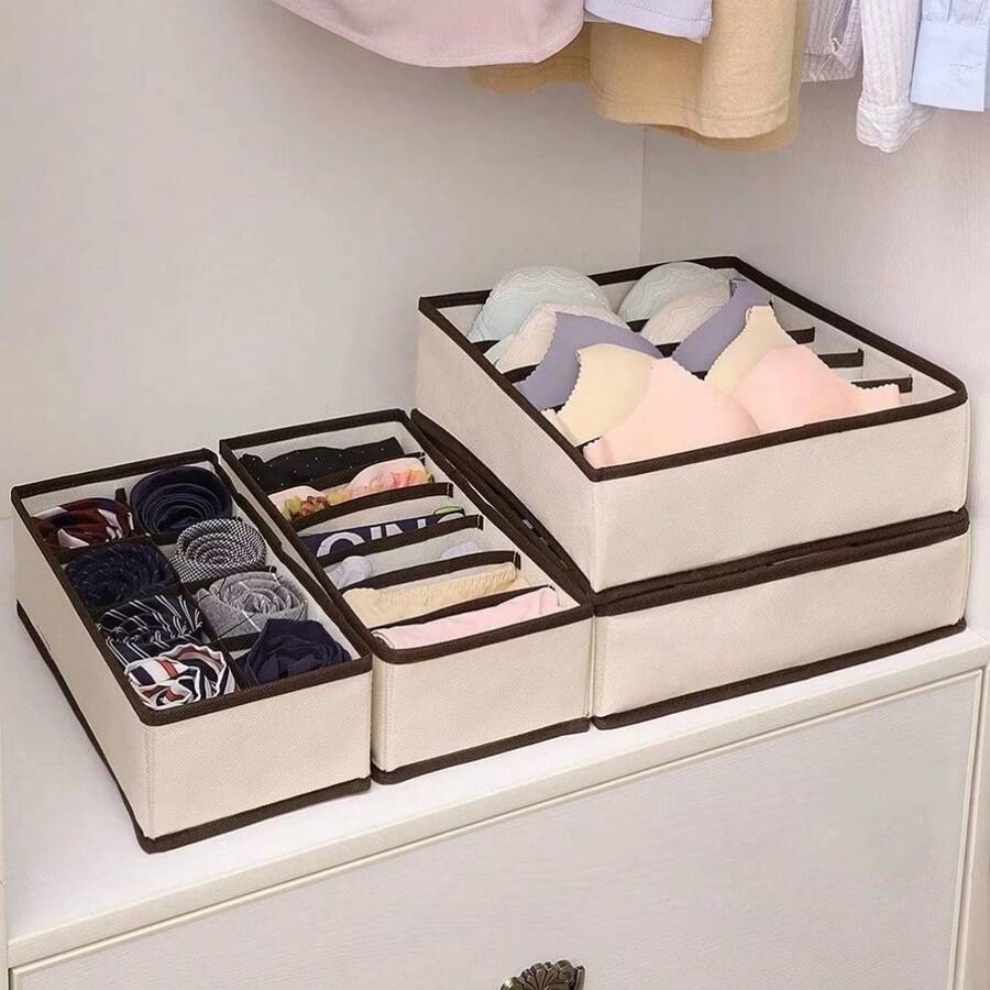 4 Drawer Organizers For Underwear And Socks – Closet Storage Box - Beige - View 1