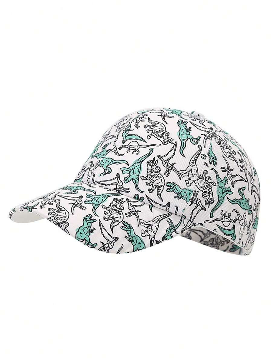1pc Infant Dinosaur Pattern Sun Hat With Adjustable Strap, Quick-Dry Breathable Material Baseball Cap - White - View 1