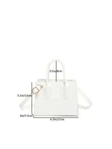 迷你方形包，时尚纯色百搭女士单肩斜挎包，新款多用途双手柄女士手提包，口红盒 - 白色 - 查看 3