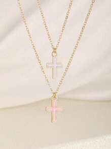 3 colores Collar de cadena de clavícula de mujer con colgante de cruz versátil y dulce, apto para fiesta, cita, playa, vacaciones y uso diario
