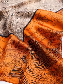 1pc Floral Print Faux Silk Scarf, Beach Fashion Versatile Shawl, Suitable For Daily Matching For Dress - Orange - View 3