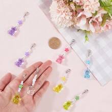 12 pièces 6 styles Pendentif en acrylique transparent d'ours et d'étoile, Breloques en alliage avec fermoir mousqueton, pour sac à dos, porte-clés et ornements, couleurs mélangées, 64mm, 2 pièces/style