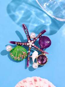 1 件珐琅滴漆白色仿珍珠彩色锆石贝壳海星金属胸针，衬衫装饰，西装背包学校办公室配饰衬衫夹克珠宝圣诞节万圣节衣服别针有趣可爱的教师礼物万圣节配饰教师节