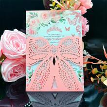 25 piezas de tarjetas de invitación con mariposas cortadas por láser, decoraciones para bodas, compromisos, matrimonios, bautizos y bautismos, tarjetas de felicitación, tarjetas de aniversario (excluye páginas interiores y sobres)
