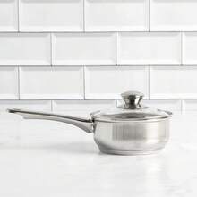 Ecolution Sartén de acero inoxidable con parte inferior encapsulada a juego tapas ventiladas de vidrio templado a juego, hecha sin PFOA, apta para lavavajillas, 1 cuarto de galón, color plateado - 0,9 litros - Ver 4