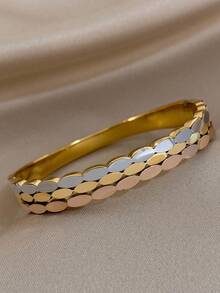 1Pc Triple-Layer Bracelet Wave Shape Stainless Steel Bracelet Chunky Multicolor Bracelet For Women Cuff Bracelet For Party Birthday Jewelry Gifts - Multicolor - View 11