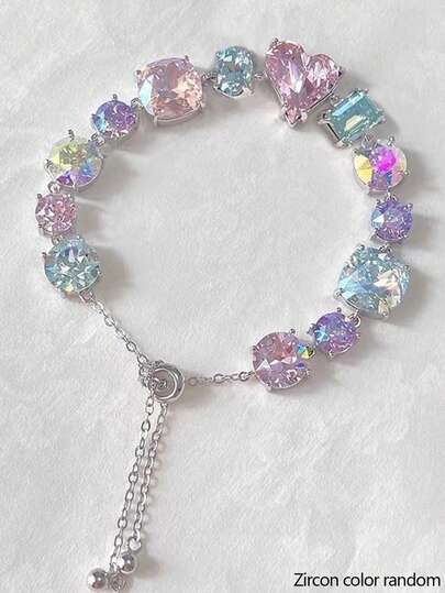 1pc Colorful Zirconia Geometric Design Women Bracelet, Fashionable & Fresh For Summer