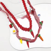 2 件可爱布艺串珠蔬菜、胡萝卜、辣椒吊坠项链，适合女性夏季日常佩戴 - 多元素 - 查看 4