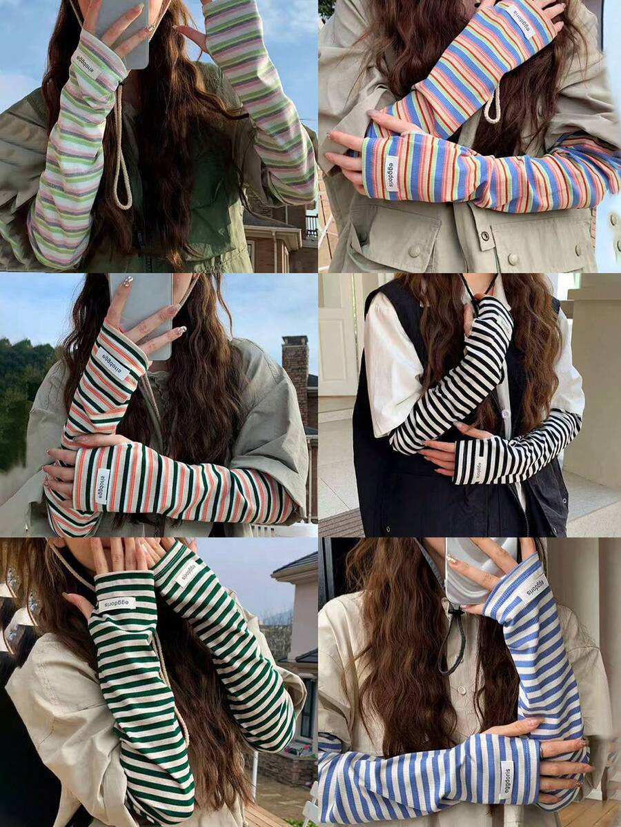 1 đôi Sọc Tay áo chống nắng Đối với phụ nữ , Gầy & Rộng & UV Chống lại & Cao-kết thúc , Dễ thương & Đúng mốt Cho mùa hè - khối màu sọc - Xem 1