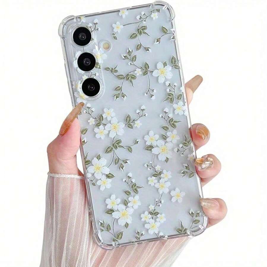 Small Daisy Pattern Design Four Corners Anti-Drop Phone Case For  Galaxy A14/A15/A16/A25/A26/A34/A35/A36/A53/A54/A55/A56, For IPhone  17air  11 12 13 14 15 16 Pro Max 16 15 14 Plus Transparent Case, Suitable For Women/Girls - White - View 1