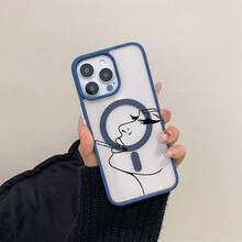 The 2025 New Deep Blue Macaron Magnetic Case Para Phone Features Sexy Line Patterns. Made Of Acrylic, It Is Shockproof And Drop-Resistant. It Is Applicable To The Mobile Phone 16 15 14 13 12 11 Pro Max Plus And Is The Best Choice For Personal Use Or As A Gift - Blue - View 3