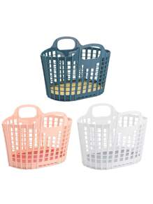 1/3 PCS, Plastic Foldable Storage Basket With Handle, Suitable For Home Bathroom And Laundry, Multi-Functional Storage, Snack And Sundries Storage, Suitable For Home Storage, Picnic Takeout