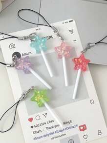1 Stück glitzernder, 5-zackiger Stern-Lutscher-förmiger Anhänger, süßer Mädchen Handy-Anhänger, Kopfhörerhülle, Taschendekoration