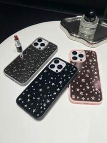 1pc Black Rhinestone Star Design Full Coverage TPU Shockproof Phone Case Suitable For IPhone 16, 15, 14, 13, 12, 11 Pro Max