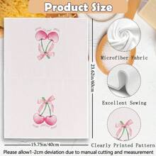 2 piezas Paños de cocina decorativos de estilo universitario en color rosa con moño de cereza, paños absorbentes decorativos para platos, manos, cocina, baño o dormitorio, regalos adecuados para mujeres y niñas