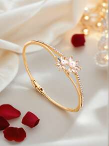 1 pieza Brazalete de mujer con diseño de flor, brazalete de amistad con circonita incrustada, regalo de temporada de graduación lindo