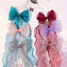 1 Elegant Mesh Ribbon Bow Hair Clip, Vintage Ponytail Stand, Fashionable Hair Accessory Suitable For Women And Daily Use