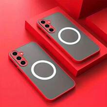 Ốp lưng từ tính MagSafe tương thích với Samsung S25 Ultra S24 S23 Ultra A17 A06 A16 A56, hỗ trợ sạc không dây, chống sốc, tương thích với iPhone 16 15 14 13 12 11 Pro Max Pro Plus 7 8 SE 7P 8P X 16e, phiên bản quốc tế, không phải phiên bản nội địa. - Đỏ - Xem 1