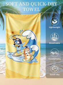 Bluey 1pc Bluey Beach Towel, Surfing And Bluey Pattern Swim Towel, Bath Towel, Fashion Style Beach Towel, Super Absorbent Bath Towel For Bathroom, Swimming, Fitness, Yoga, Soft And Comfortable Microfiber Towel, Lightweight And Portable, Wind And Sun Protection, Sandproof For Summer Travel, Vacation Holiday Bathroom Decor,Recommend Regular Sizes And Larger Sizes, (35*75cm Small Size Towel,150cm Or Above Recommended)