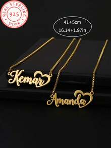 1 Piece 925 Silver Customized Personalized Name Heart Necklace. Women's Jewelry, Fashion Simple Style Elegant Birthday Gift, Valentine's Day Gift, Christmas Gift. Casual Look And Special Occasion Wear