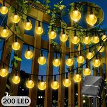 1pc Solar Crystal String Lights - 20/100/200 LED Fairy Lights With 8 Lighting Modes, Button Control Switch, Ideal Decorative Lights For Outdoor Wedding, Patio, Garden, Fence, Christmas And Halloween Parties