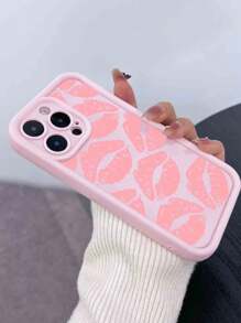 1pc High-Glossed Bamboo Lens Protection Anti-Drop Lip Print TPU Phone Case, Compatible With IPhone 15/15Pro/15Plus/15ProMax/16/16Pro/16Plus/16ProMax
